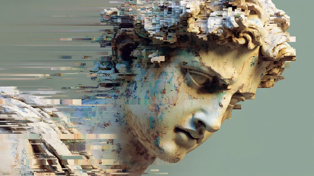 Römische Statue mit digitalem Glitch