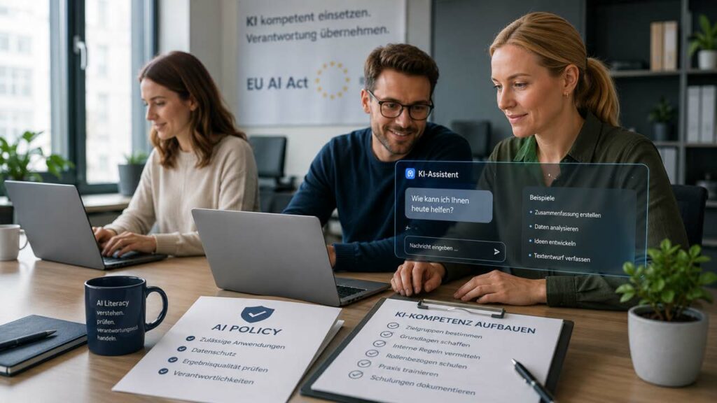 Ab 2. August 2026 müssen Unternehmen die Kompetenz ihrer Mitarbeitenden im Umgang mit KI nachweisen können. (Symbolbild, KI-generiert)