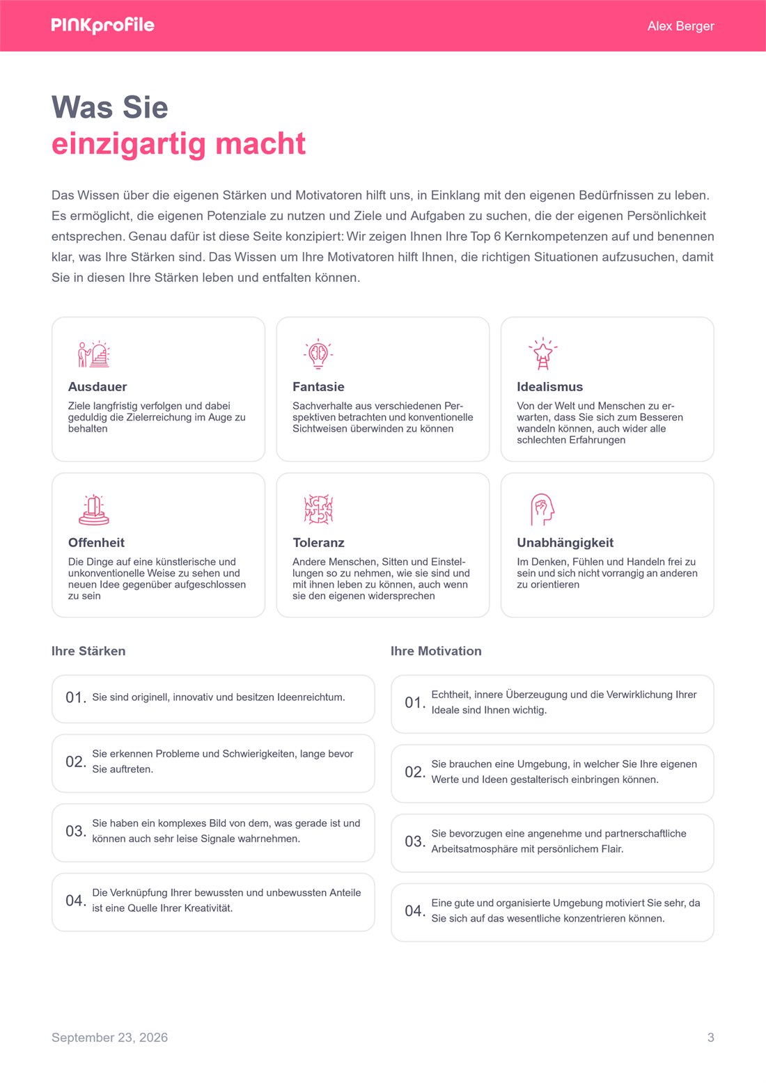 Weitere Beispielseite aus dem PINKprofile-Report